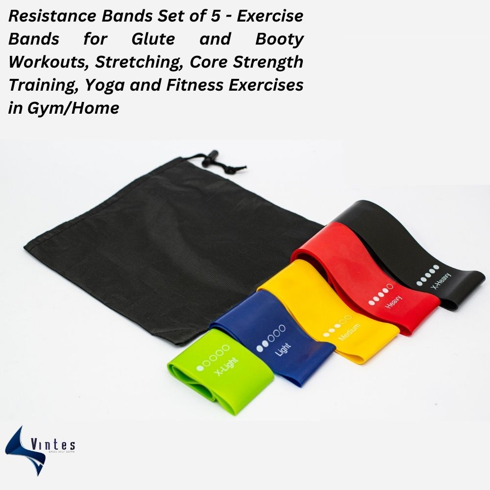 Resistance Bands Set of 5 - Exercise Bands for Glute and Booty Workouts, Stretching, Core Strength Training, Yoga and Fitness Exercises in Gym/Home